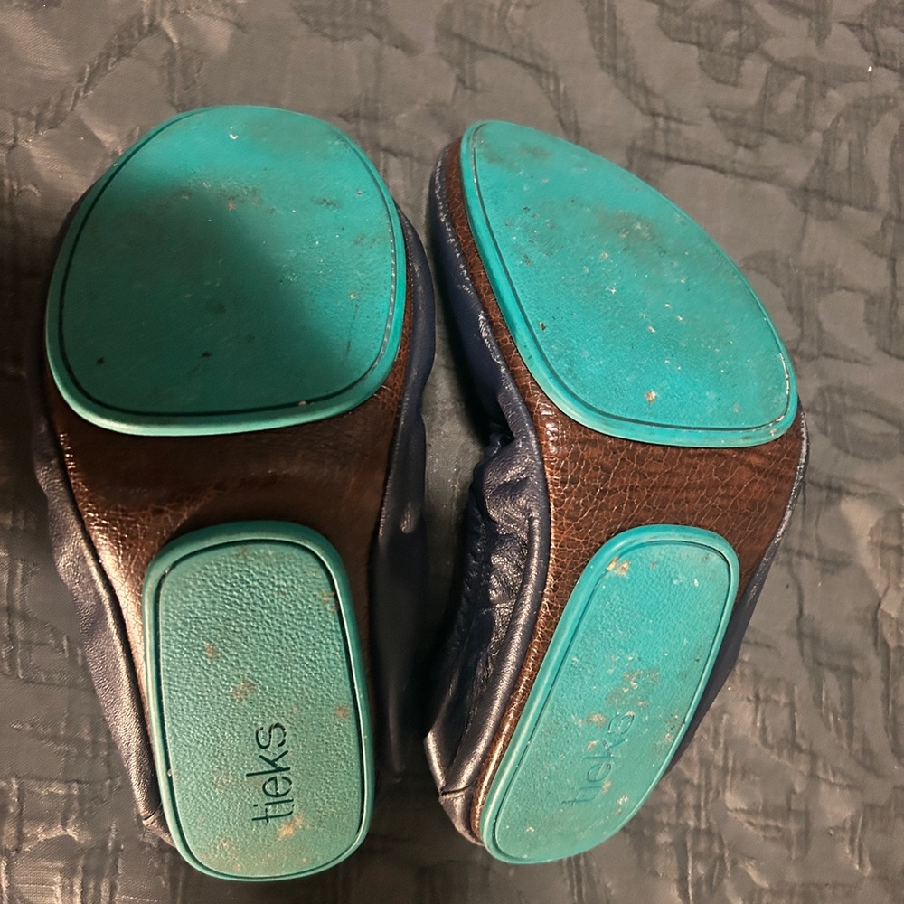 Tieks Navy Blue Leather Flats with Teal Accents - Picture 3 of 3